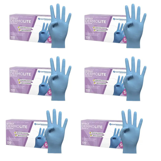 Cuatrogasa Dermolite Gants nitrile sans poudre Bleu Taille S, 6X100 unités