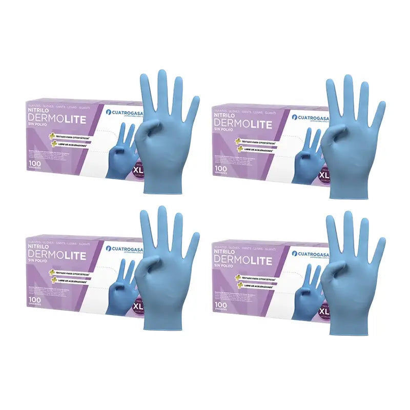 Cuatrogasa Cuatrogasa Dermolite Gants nitrile sans poudre Bleu Taille Xl, 4X100 unités