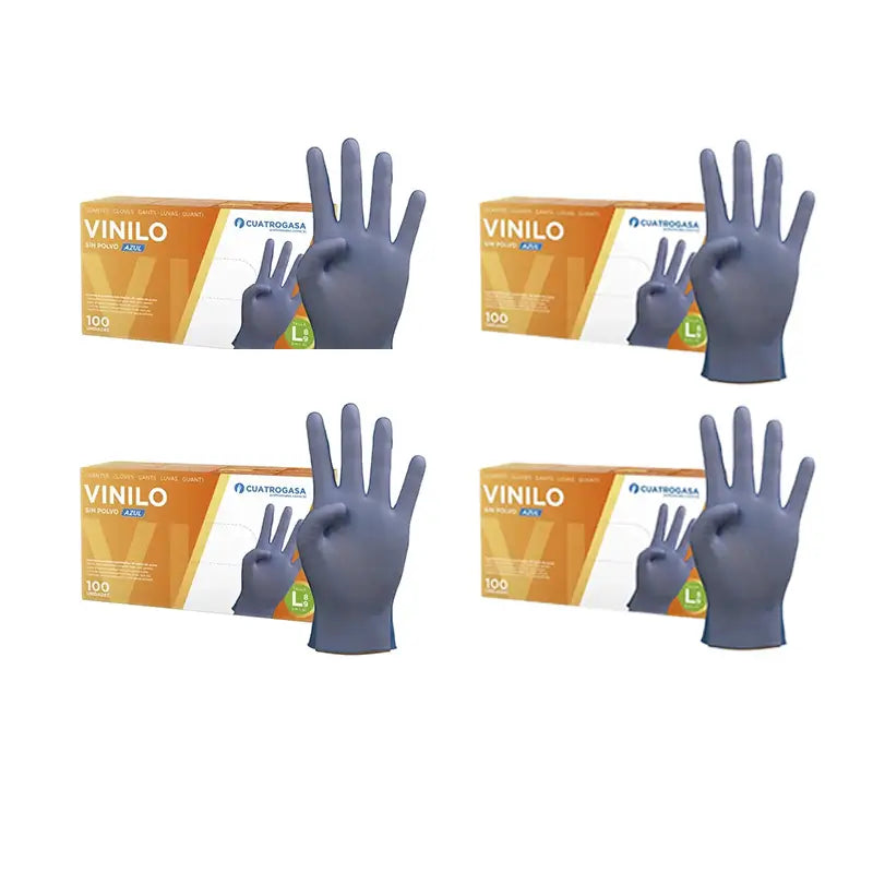 Cuatrogasa Cuatrogasa Gants en vinyle sans poudre Bleu Taille L, 4X100 unités