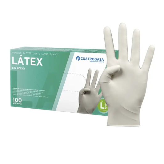 Cuatrogasa Gants sans poudre en latex blanc Taille L, 100 unités