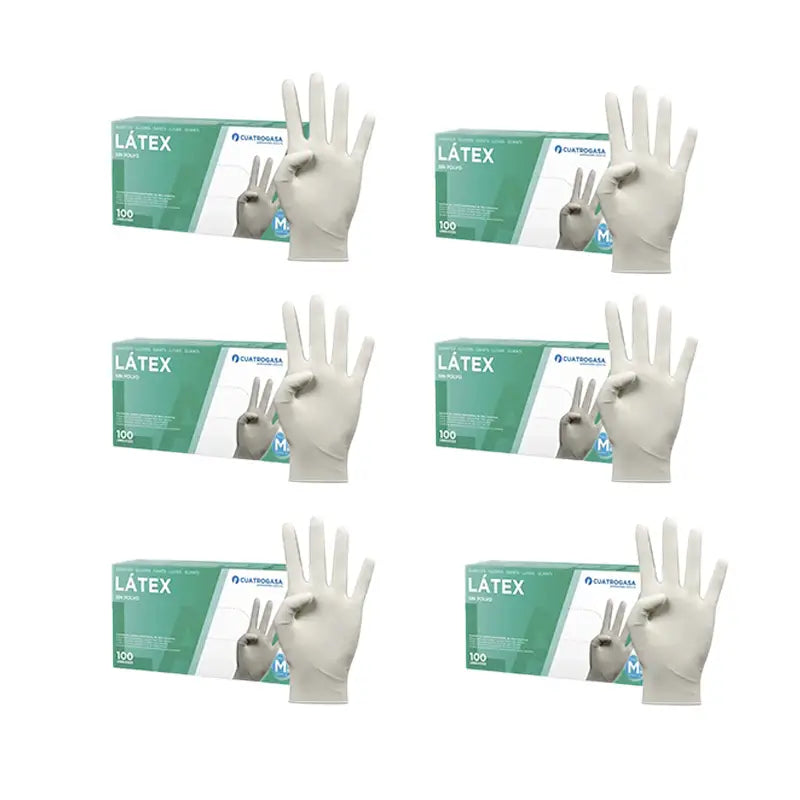 Cuatrogasa Gants sans poudre en latex blanc Taille M, 6X100 unités
