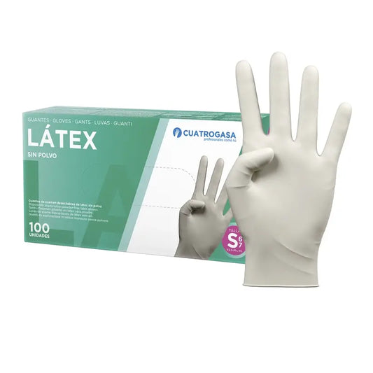 Cuatrogasa Gants sans poudre en latex blanc Taille S, 100 unités
