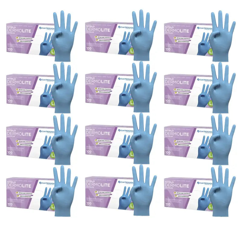Cuatrogasa Dermolite Gants nitrile sans poudre Bleu Taille L, 12X100 unités