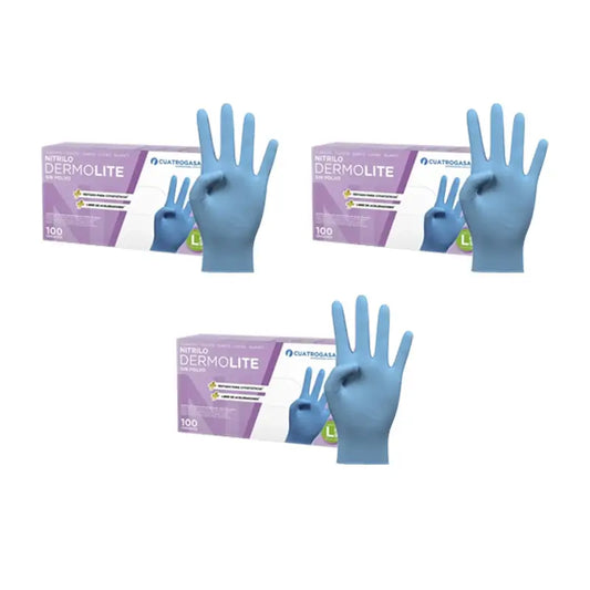 Cuatrogasa Dermolite Gants nitrile sans poudre Bleu Taille L, 3X100 unités