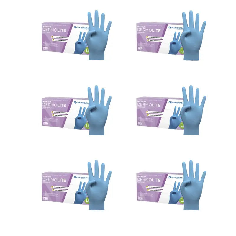 Cuatrogasa Dermolite Gants nitrile sans poudre Bleu Taille L, 6X100 unités