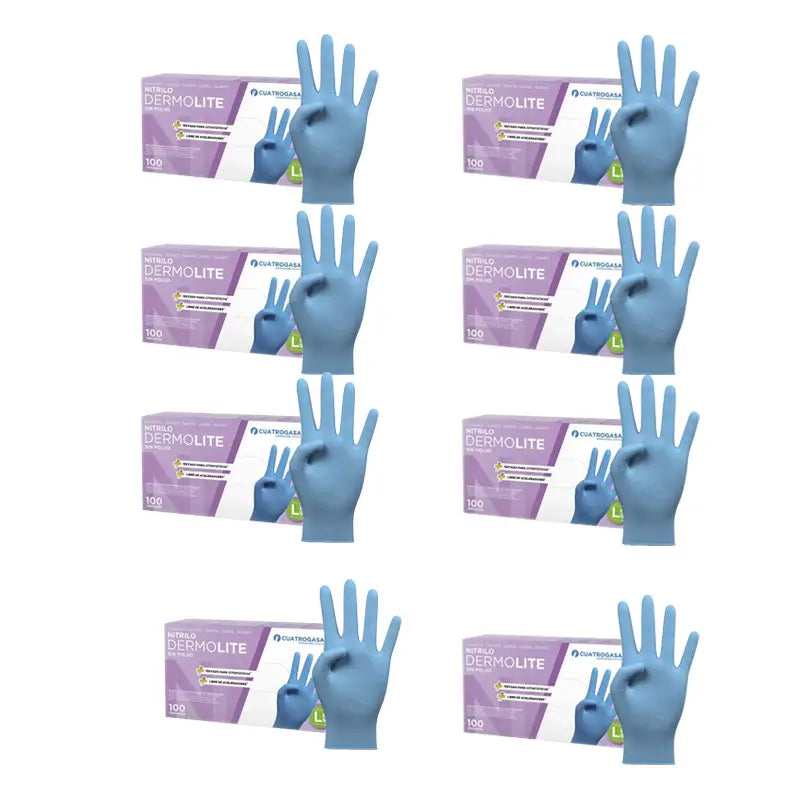 Cuatrogasa Dermolite Gants nitrile sans poudre Bleu Taille L, 8X100 unités