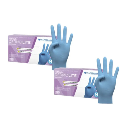 Cuatrogasa Dermolite Gants nitrile sans poudre Bleu Taille M, 2X100 unités