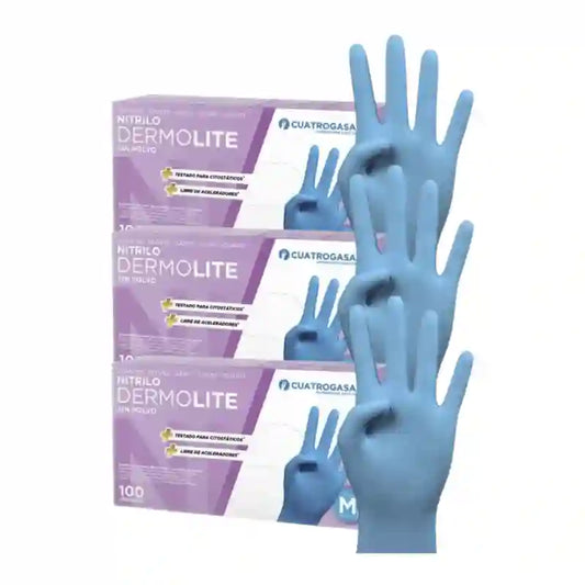 Cuatrogasa Dermolite Gants nitrile sans poudre Bleu Taille M, 3X100 unités