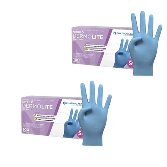 Cuatrogasa Dermolite Powder Free Nitrile Gloves Blue Size S, 2X100 Units