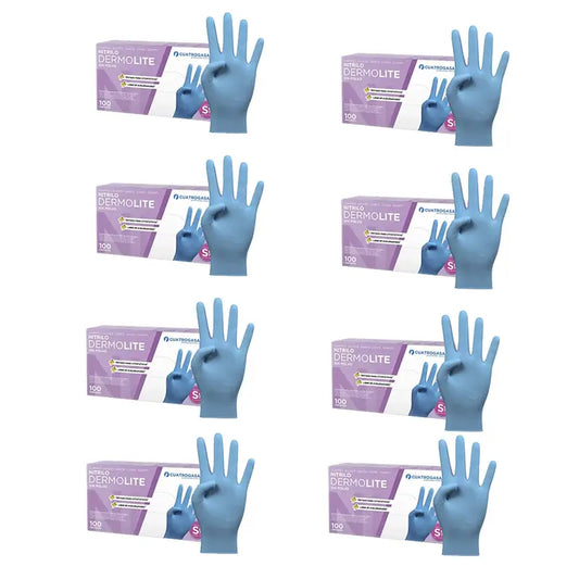 Cuatrogasa Dermolite Gants nitrile sans poudre Bleu Taille S, 8X100 unités