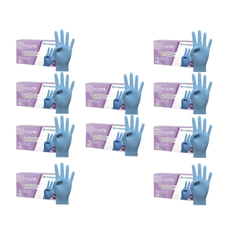 Cuatrogasa Dermolite Gants nitrile sans poudre Bleu Taille Xl, 10X100 unités