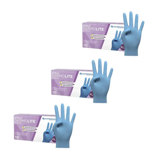 Cuatrogasa Dermolite Gants nitrile sans poudre Bleu Taille Xl, 3X100 unités
