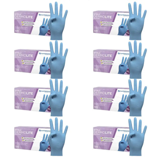 Cuatrogasa Dermolite Gants nitrile sans poudre Bleu Taille Xl, 8X100 unités