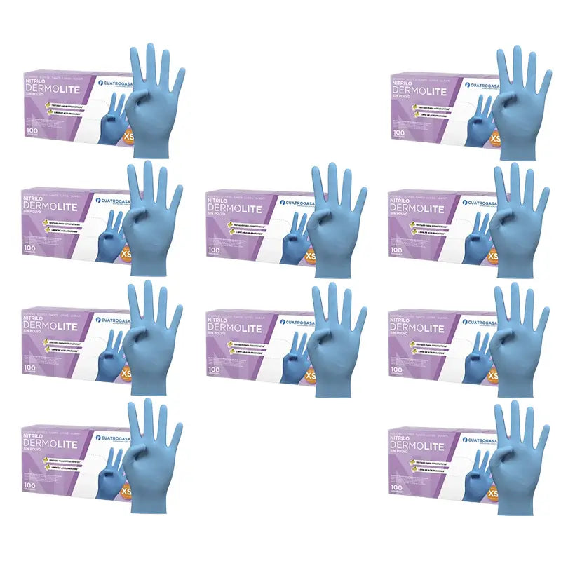 Cuatrogasa Dermolite Gants nitrile sans poudre Bleu Taille Xs, 10X100 unités