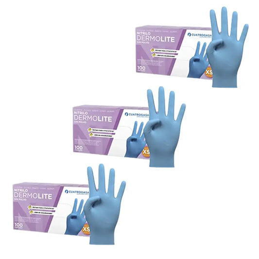 Cuatrogasa Dermolite Gants nitrile sans poudre Bleu Taille Xs, 3X100 unités