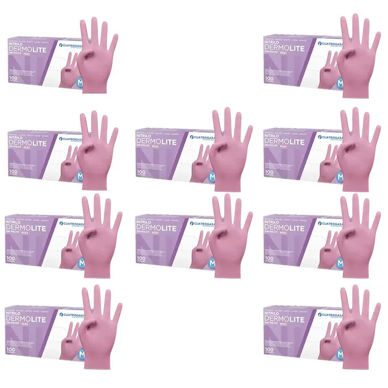 Cuatrogasa Dermolite Gants nitrile sans poudre Rose Taille M, 10X100 unités