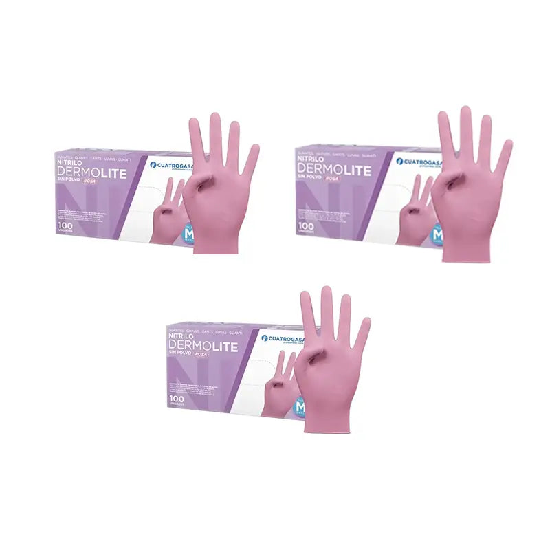 Cuatrogasa Dermolite Powder Free Nitrile Gloves Pink Size M, 3X100 Units