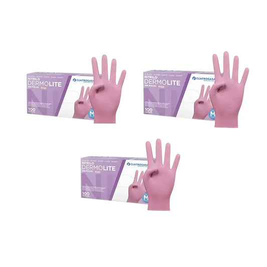 Cuatrogasa Dermolite Gants nitrile sans poudre Rose Taille M, 3X100 unités