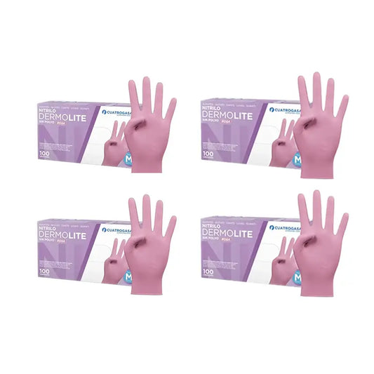 Cuatrogasa Dermolite Gants nitrile sans poudre Rose Taille M, 4X100 unités