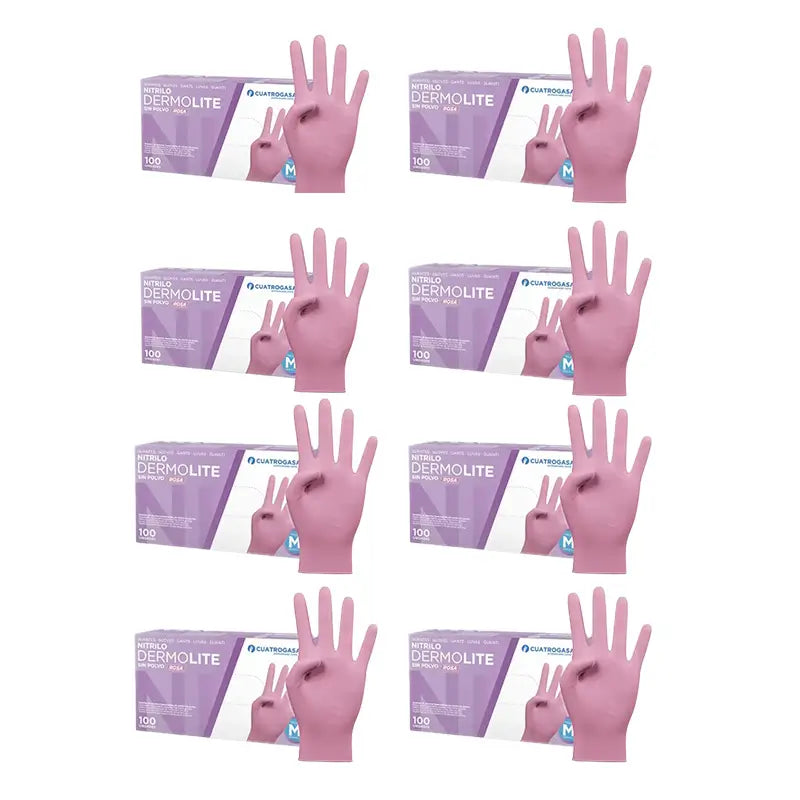 Cuatrogasa Dermolite Gants nitrile sans poudre Rose Taille M, 8X100 unités