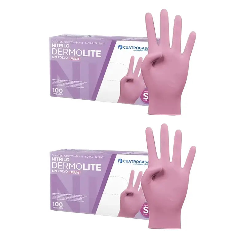 Cuatrogasa Dermolite Powder Free Nitrile Gloves Pink Size S, 2X100 Units