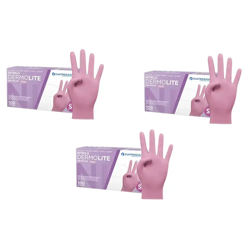 Cuatrogasa Dermolite Gants nitrile sans poudre Rose Taille S, 3X100 unités