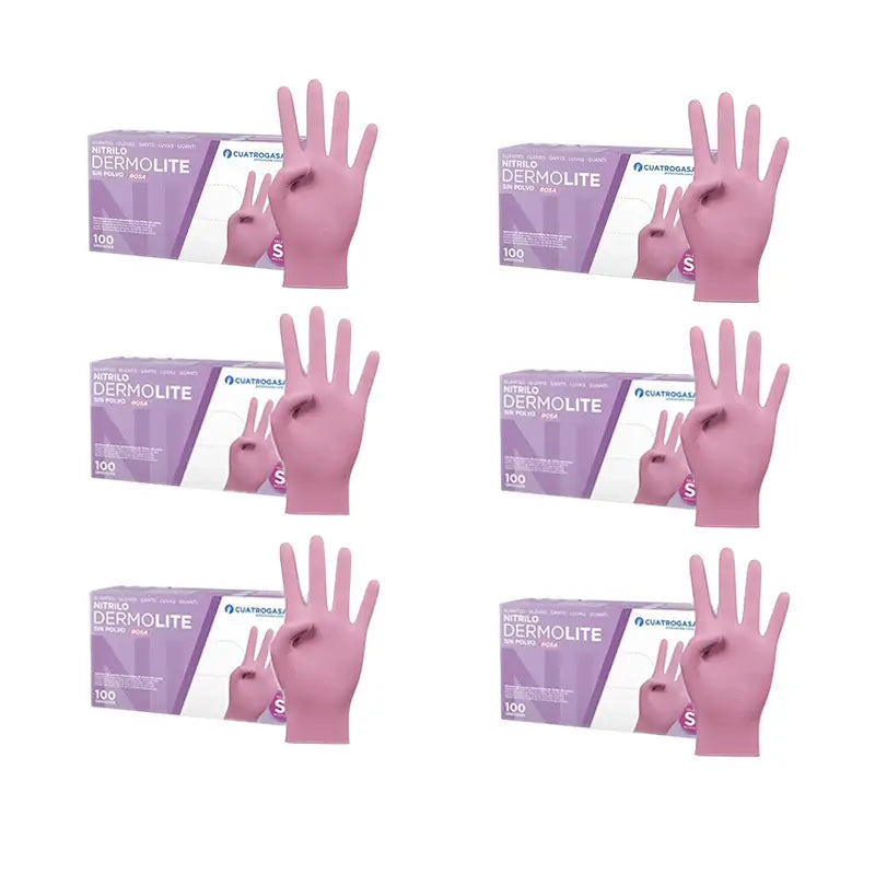 Cuatrogasa Dermolite Gants nitrile sans poudre Rose Taille S, 6X100 unités