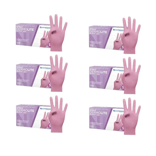 Cuatrogasa Dermolite Gants nitrile sans poudre Rose Taille S, 6X100 unités