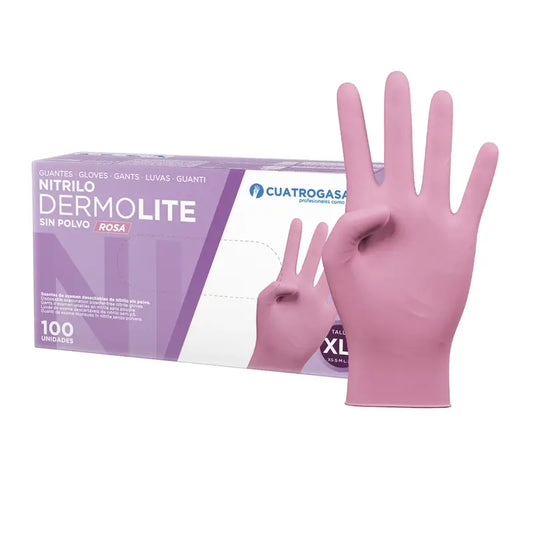 Cuatrogasa Dermolite Gants nitrile sans poudre Rose Taille Xl, 100 unités