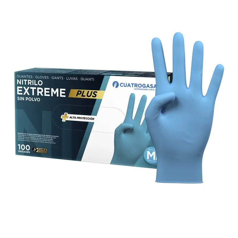 Cuatrogasa Extreme Plus Nitrile Gloves Powder Free Blue Taille M, 100 unités