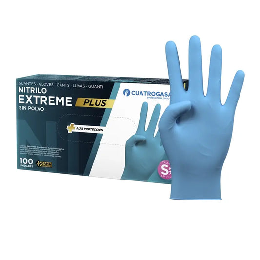 Cuatrogasa Extreme Plus Gants nitrile sans poudre Bleu Taille S, 100 unités