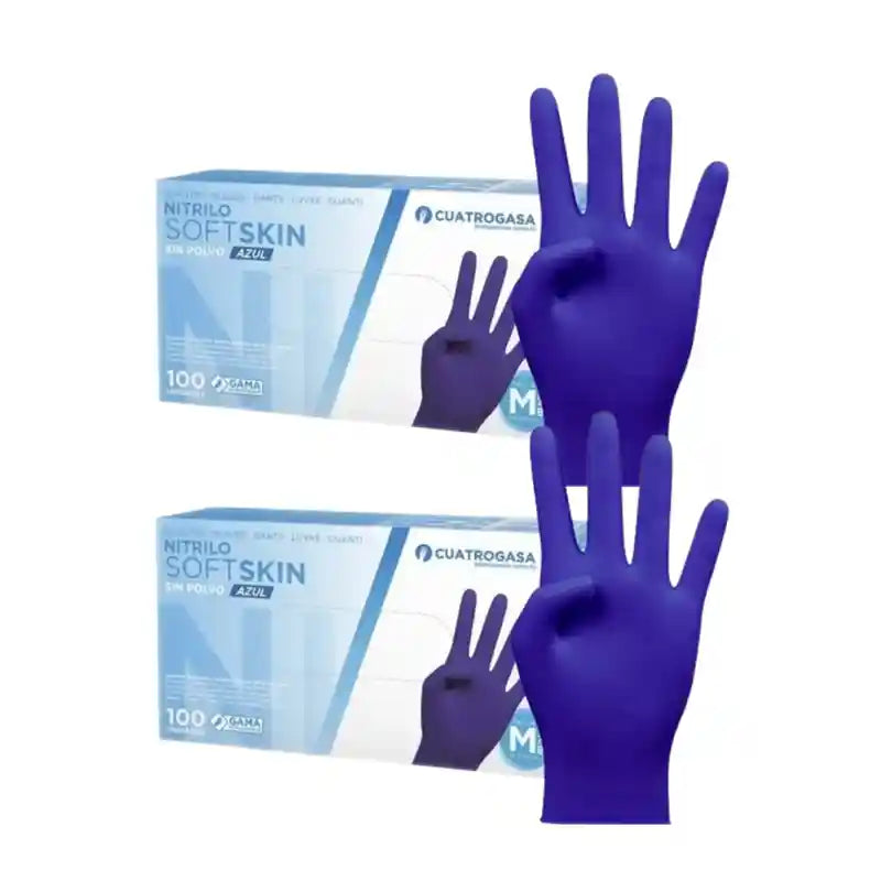 Cuatrogasa Nitrile Softskin Powder Free Gloves Bleu Taille M, 2X100 unités