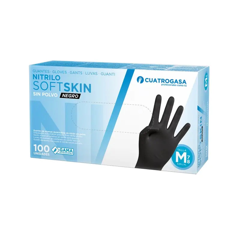 Cuatrogasa Nitrile Softskin Powder-Free Gloves Noir Taille M, 100 Pcs.