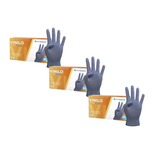 Cuatrogasa Gants en vinyle sans poudre Bleu Taille M, 3X100 unités