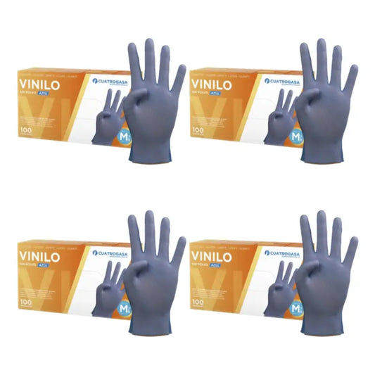 Cuatrogasa Gants en vinyle sans poudre Bleu Taille M, 4X100 unités