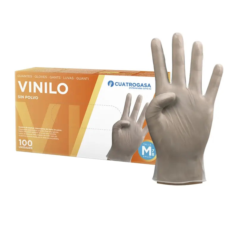 Cuatrogasa Gants sans poudre en vinyle transparent Taille M, 100 pièces