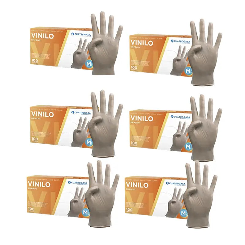 Cuatrogasa Gants sans poudre en vinyle transparent Taille M, 6X100 unités