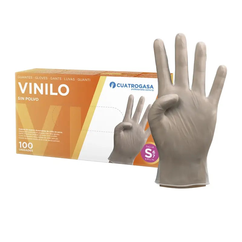 Cuatrogasa Gants sans poudre en vinyle clair Taille S, 100 pcs.