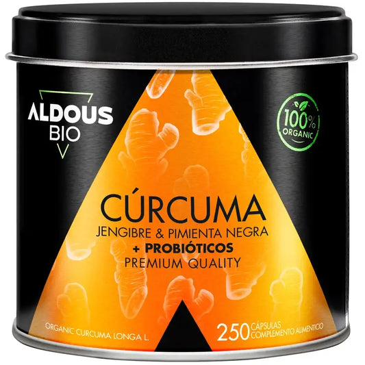 Aldous Bio Turmeric with Ginger and Black Pepper with Probiotics, 250 capsules