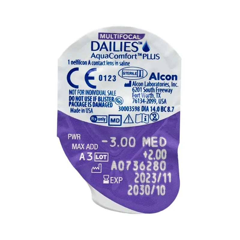 Lentilles multifocales quotidiennes Dailies AquaComfort Plus, 30 unités