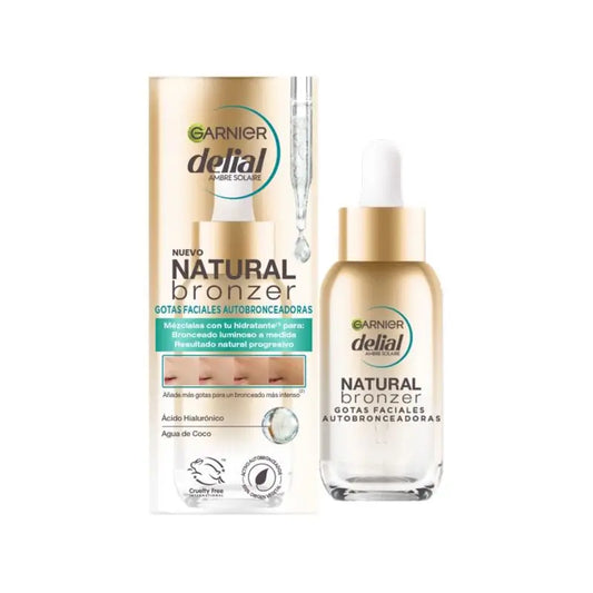 Delial Natural Bronzer Gouttes autobronzantes pour le visage à l'acide hyaluronique et à l'eau de coco - 30 Ml