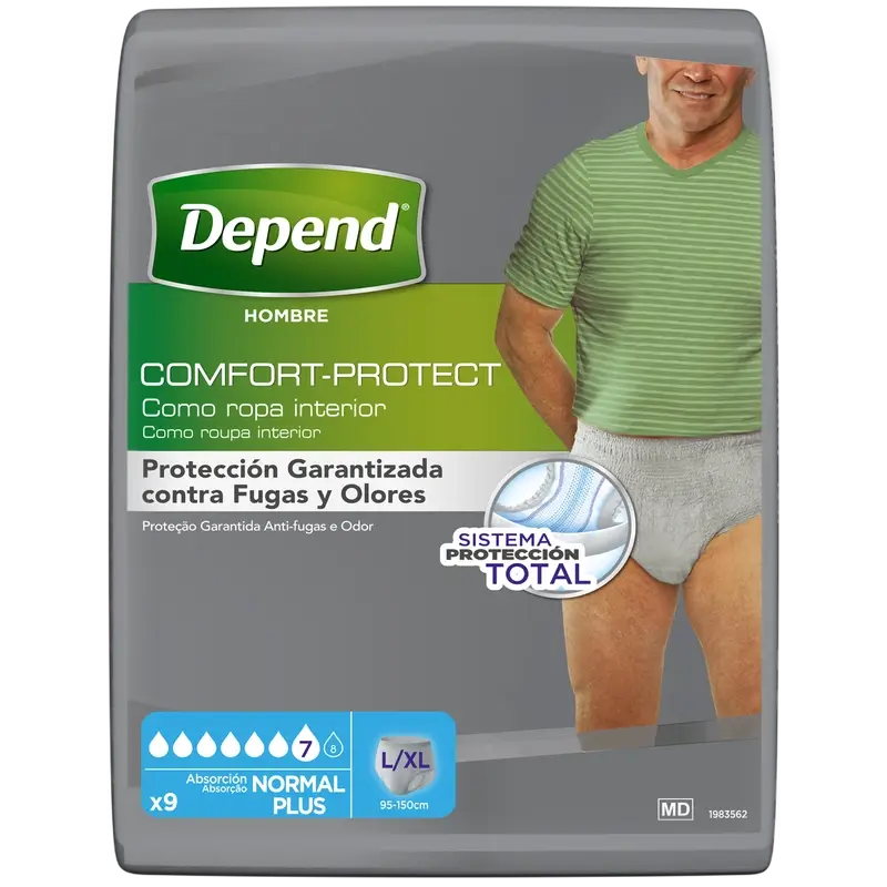 Depend Normal L/Xl Couche pour homme adulte, 9 pièces