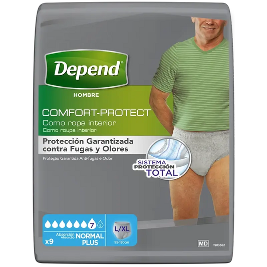 Depend Normal L/Xl Couche pour homme adulte, 9 pièces