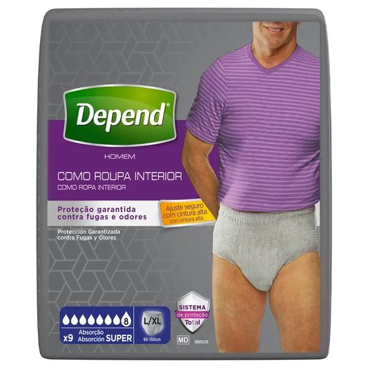 Depend Super L/Xl Couche Adulte Homme, 9 pcs.