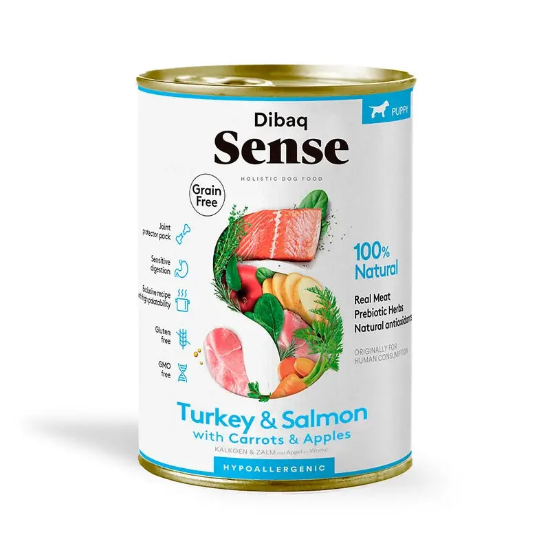 Dibaq Sense Wet Dog Food – Salmon and Turkey for Puppies, 12 x 380 g