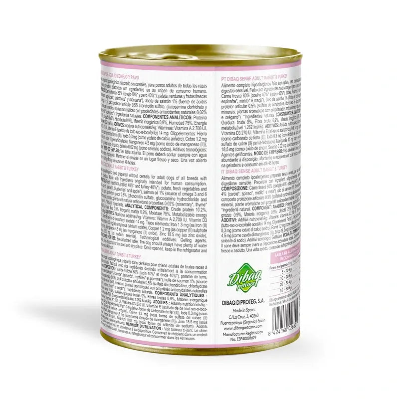 Dibaq Sense Wet Dog Food for Sensitive Dogs – Rabbit and Turkey, 12 x 380 g
