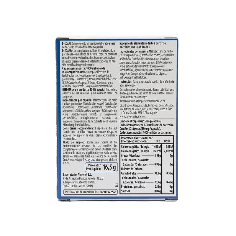Diedam Probiotic In Enteric Capsules - Lactobacillus, Bifidobacteria et Inuline