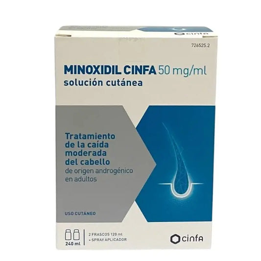 Cinfa Minoxidil 50 Mg/Ml Solution Cutanée 2 Flacons, 120 ml