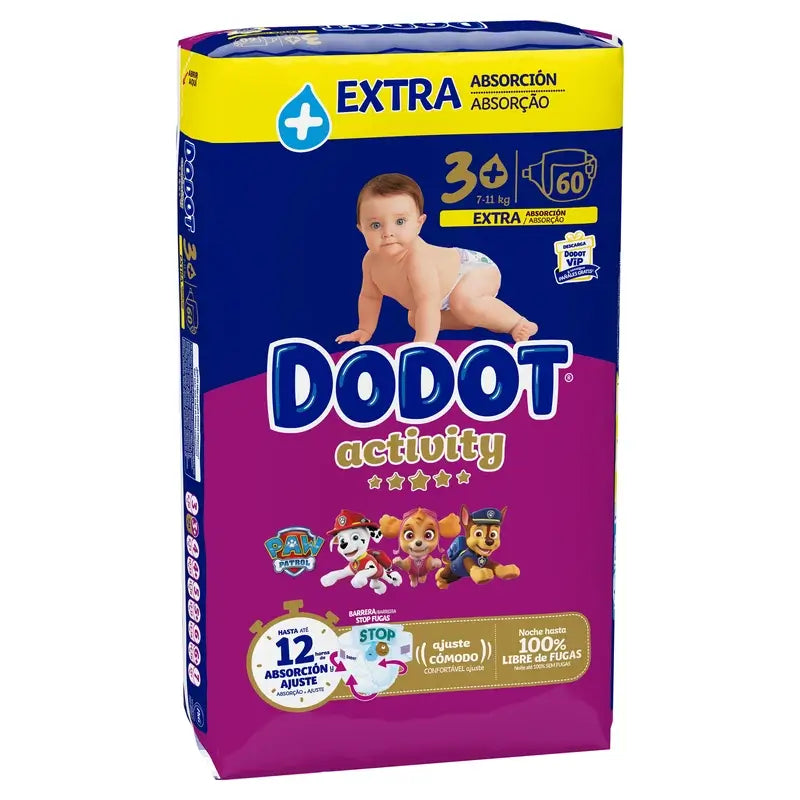 Dodot Activity Taille 3 Extra Jumbo (7-11Kg), 60 couches