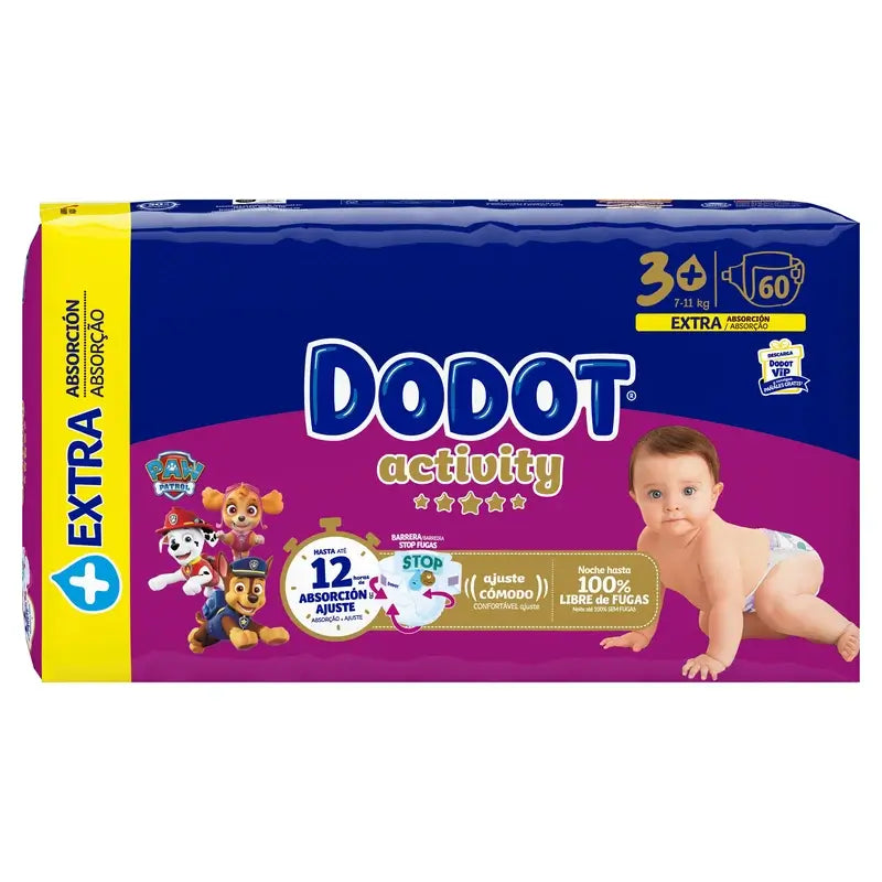 Dodot Activity Taille 3 Extra Jumbo (7-11Kg), 60 couches
